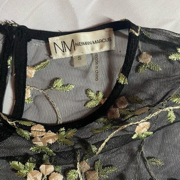 Neiman Marcus Mesh Top with Embroidered Flowers - Picture 4 of 4